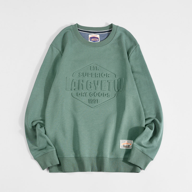 Vintage Print Loose Crew Neck Cotton Terry Sweatshirt