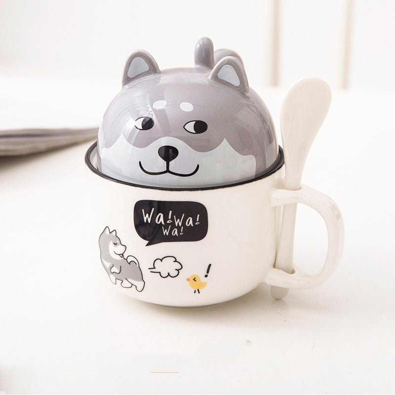 Cartoon Office Ceramic Mug With Lid Spoon