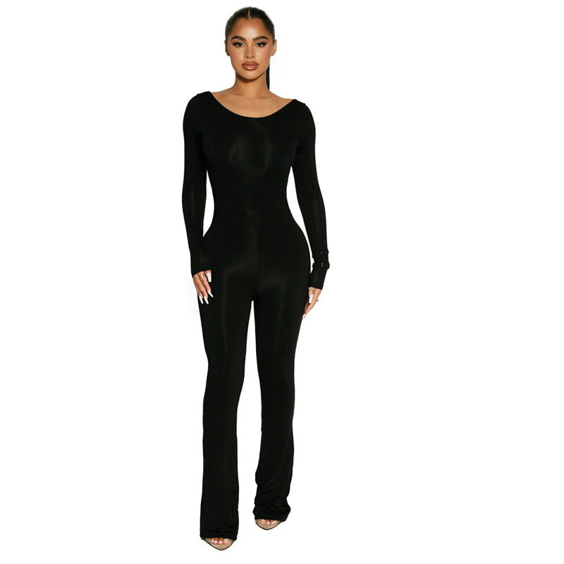 Stretch Back Autumn And Winter Women's Long-sleeved Jumpsuit