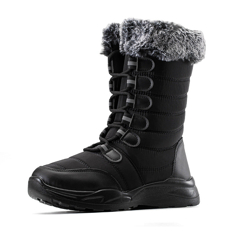 Winter Snow Boots Lace-up Platform Boots Fuzzy Shoes Women