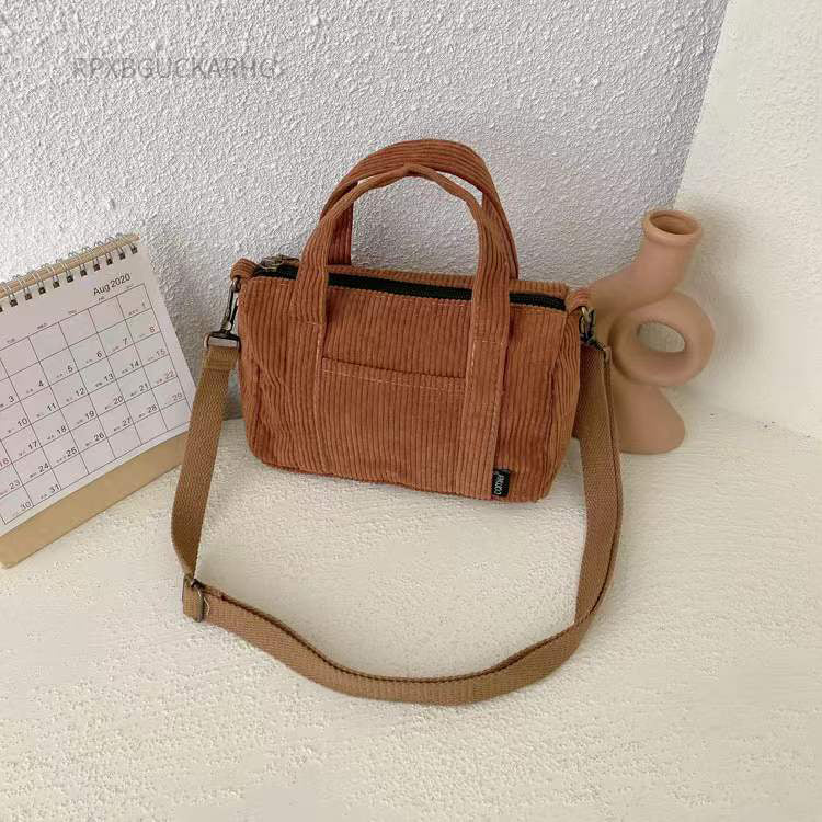 New Corduroy Messenger Bag Female Korean Student Canvas Bag Large-Capacity Literary And Artistic Simple Canvas Handbag