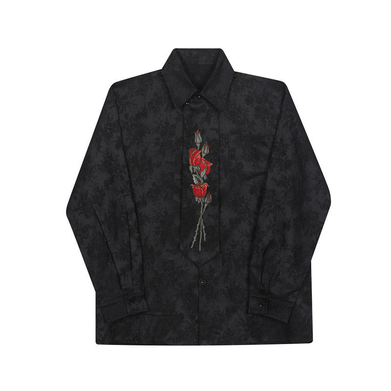 Embroidered Rose Tie Ombre Shirt