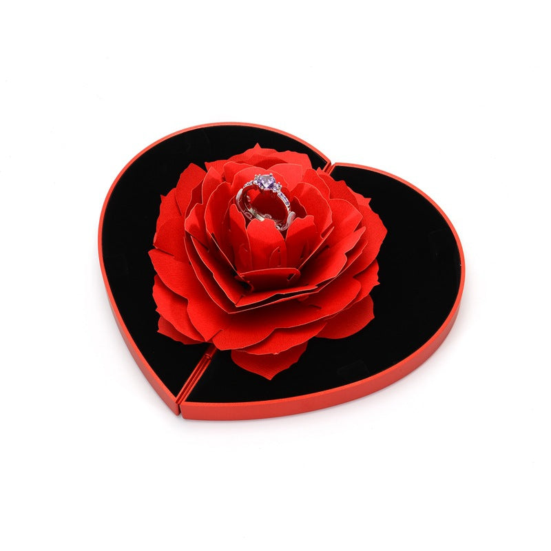 Heart-shaped Rose Flower Rotating Ring Box Valentines Day Gift