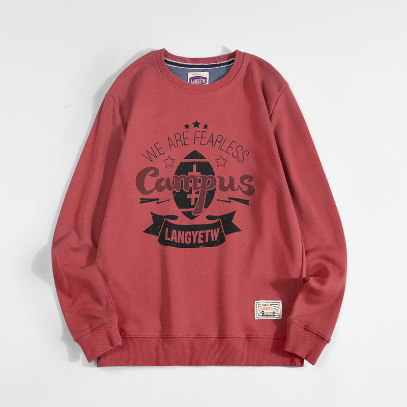 Vintage Print Loose Crew Neck Cotton Terry Sweatshirt