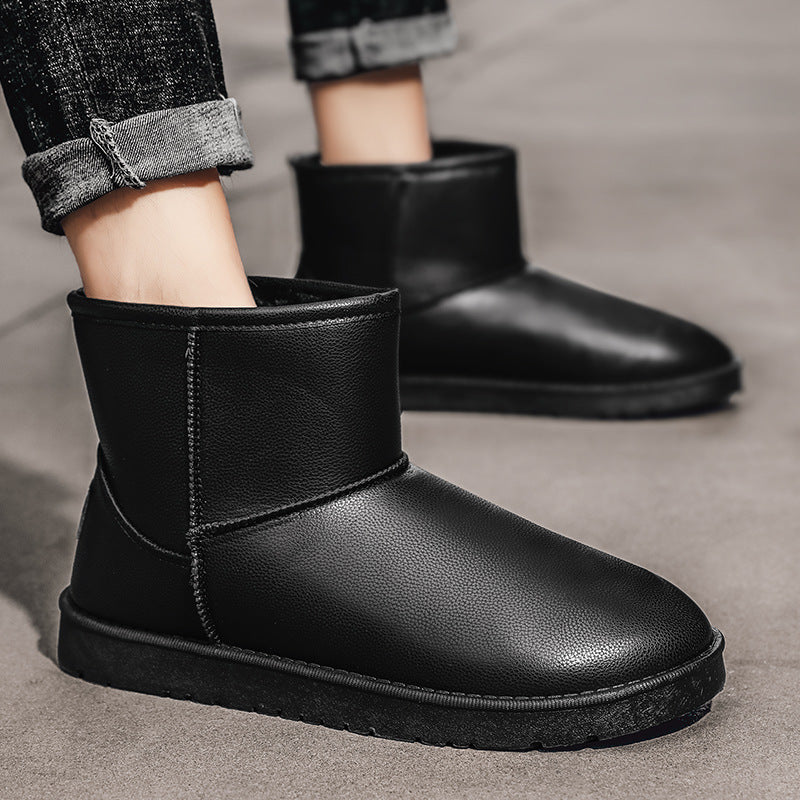 Black Ankle Boots Men Winter Warm Flat Shoes