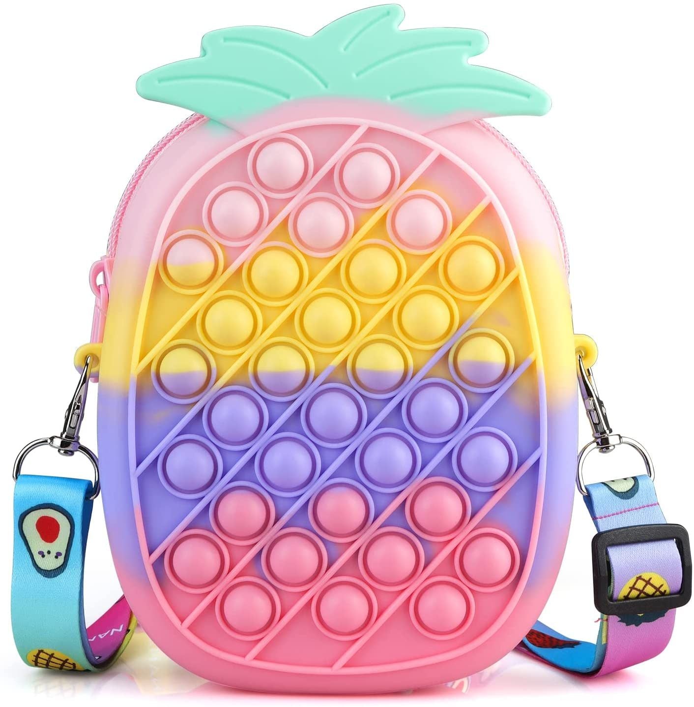 Pop Shoulder Bag Purse Fidget Sensory Toys, Colorful Pineapple Crossbody Bag Push for Girls Women Kids Gifts