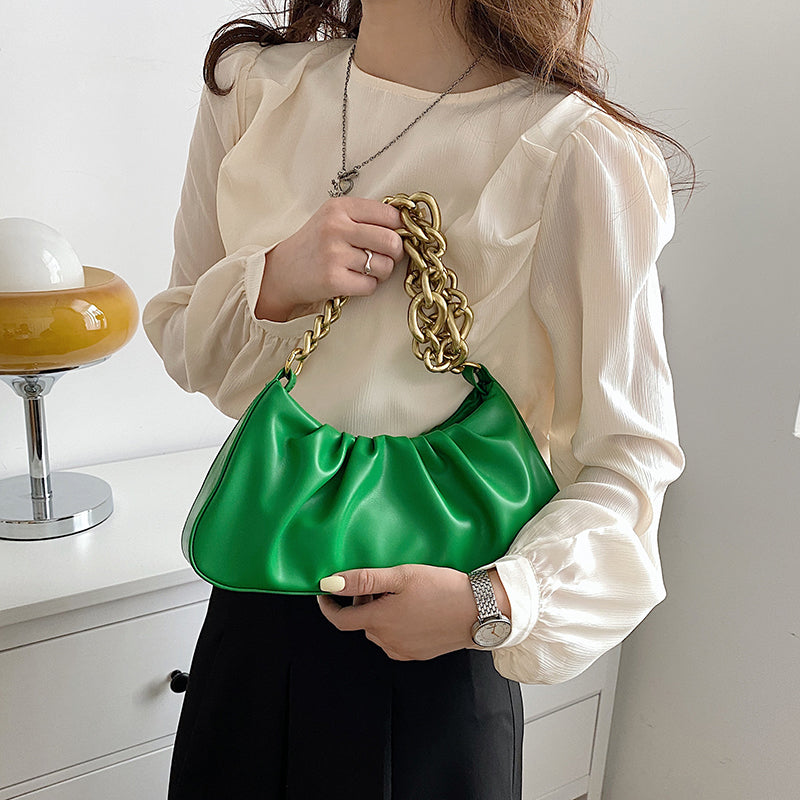 Thick Chain Small PU Leather Armpit Shoulder Bags For Women 2022 Summer Desinger Brand Luxury Handbag Folds Crossbody Bag