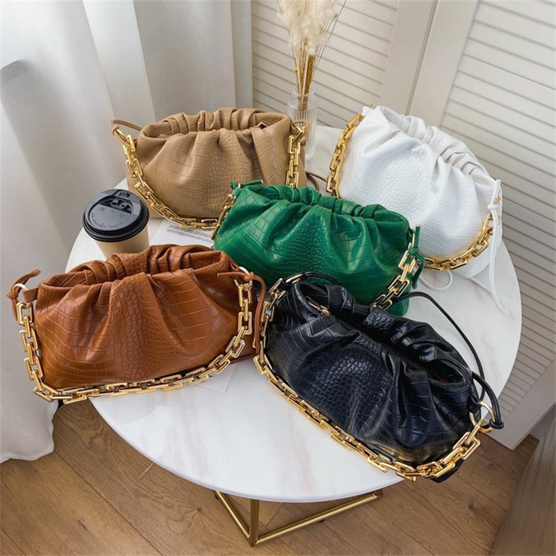 SWDF Day Clutch Thick Gold Chains Dumpling Clip Purse Bag Women Cloud Underarm Shoulder Bag Pleated Hobos Pouch Totes Handbag