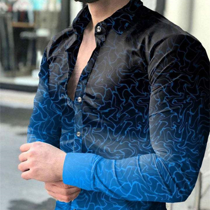 New Street Fashion European And American Youth Long Sleeve Shirt 3D Printed Casual Slim Fit Men Irregular Pattern Print