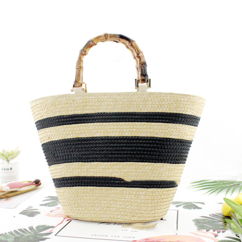 Women's Straw Stripe Casual Woven Bag