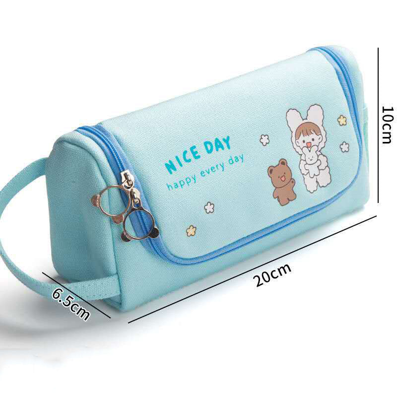 Canvas Pencil Case Large Capacity Simple Girl Japanese Cute Girl Heart Stationery Box Korean Pencil Case Multi-function