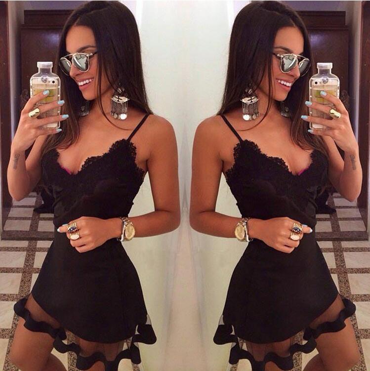 Sexy Black Lace Suspender Dress Mesh Splicing Nightclub Dress