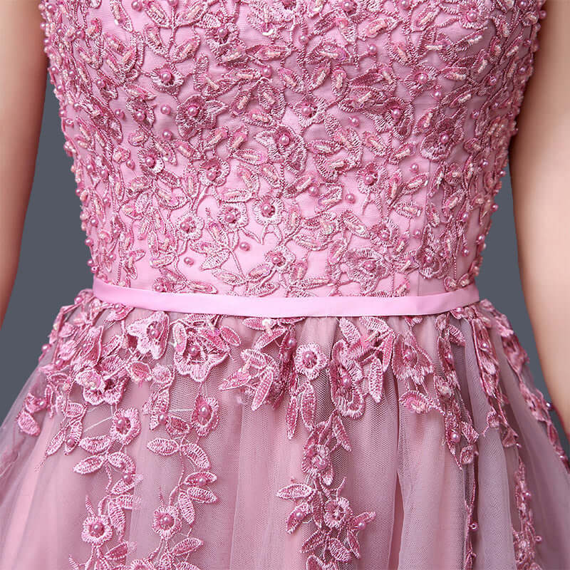 2021 new mid-length pink evening dress banquet double shoulder graduation dress