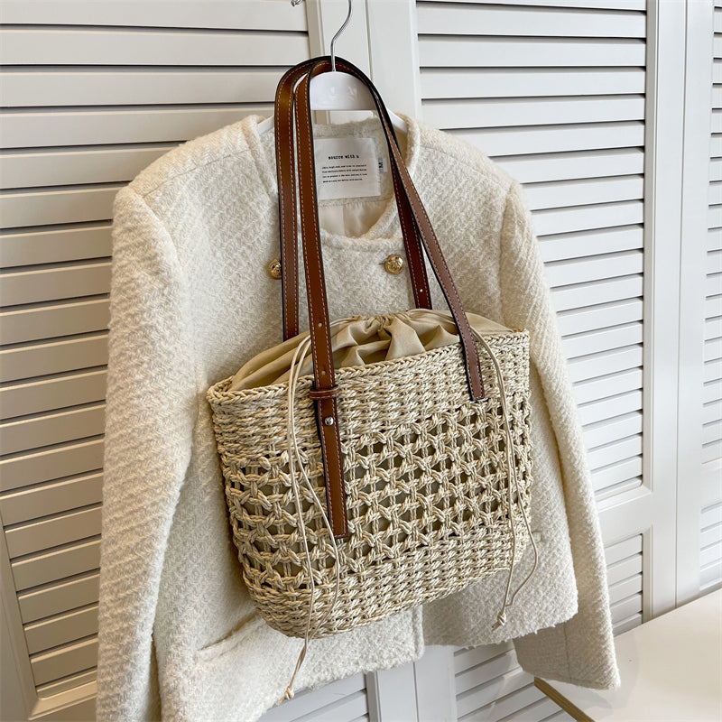 Big Straw Bucket Bag For Women 2022 Summer Trendy Weave Brand Beach Basket Top Handle Handbags Fashion Simple Shoulder Bags