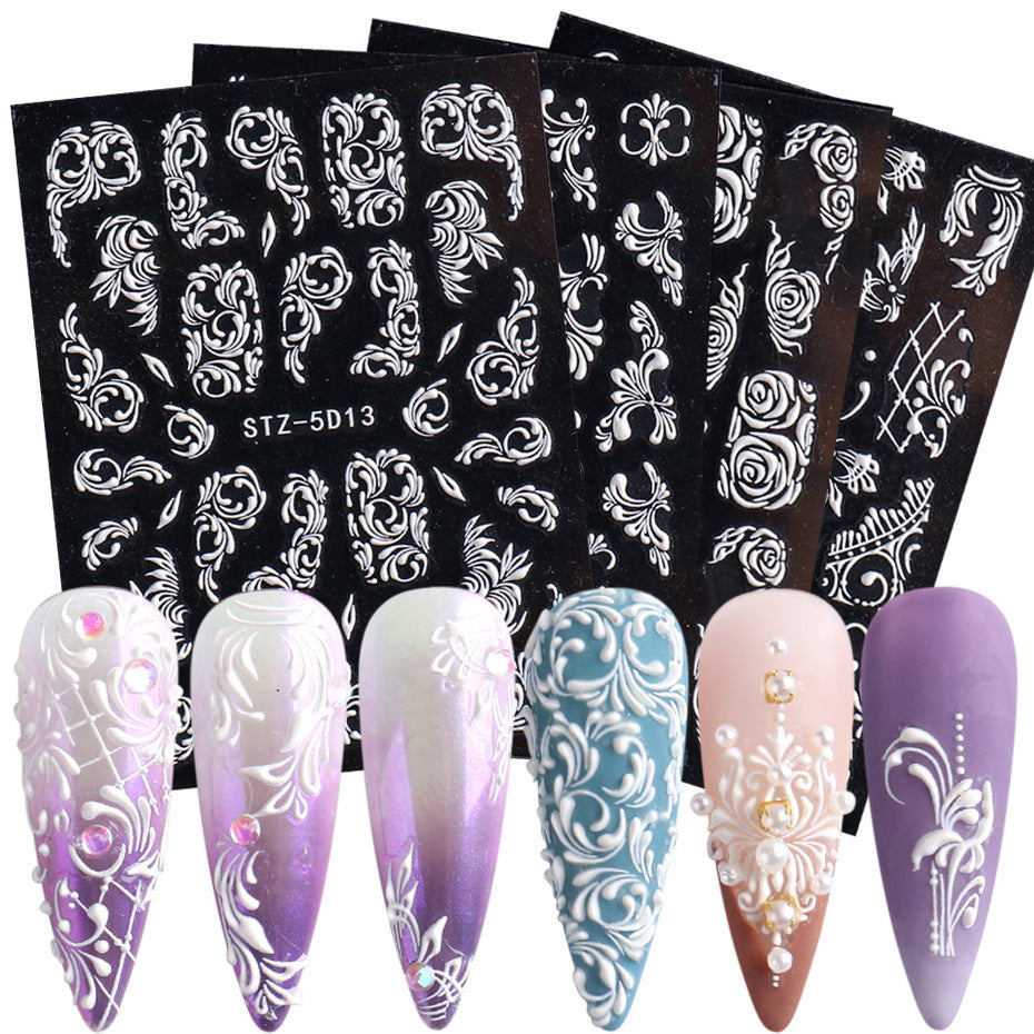 New 5D Stereo Carved Rose Nail Sticker