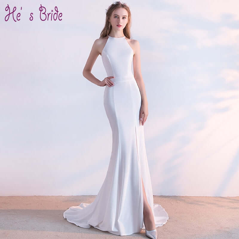 Bride toast clothing 2021 new fashion long red fishtail hanging neck wedding banquet evening dress