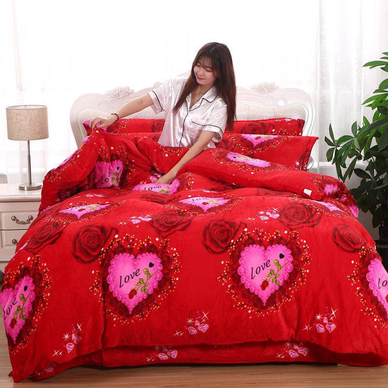 Winter Double-sided Fleece Thickened Warm Coral Quilt Cover Single Piece