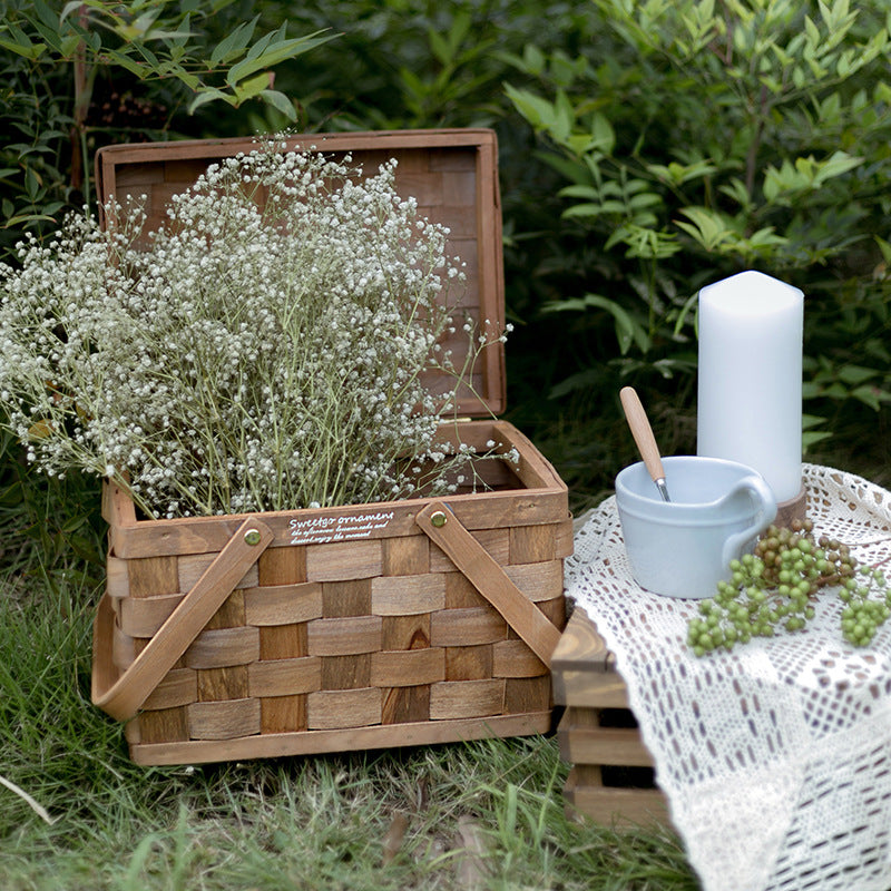 Woven Picnic Storage Basket With Lid