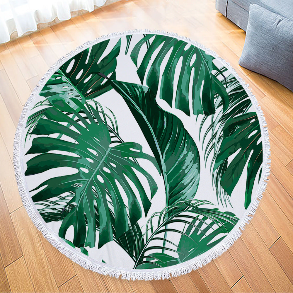 Microfiber Print Tropical Leaves Round Beach Towel