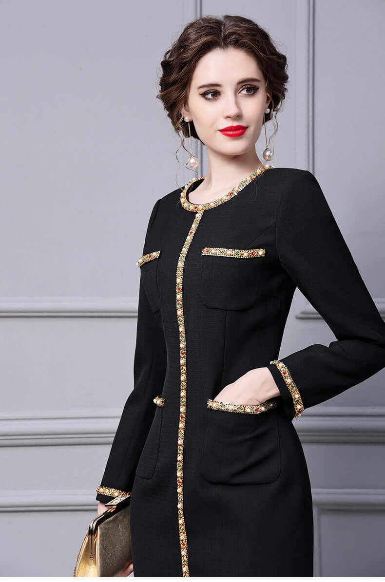 Black Long-sleeved Dress With Coat And Buttocks