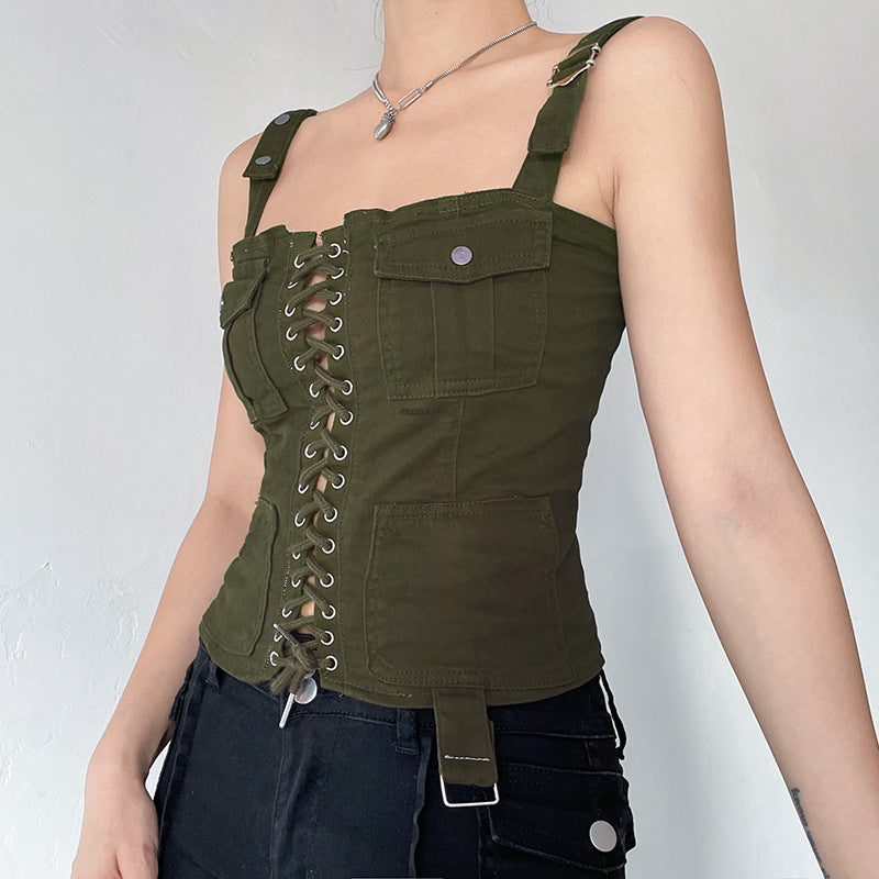 Crossed Corns Lace-up Bra Work Dress Women's Vest