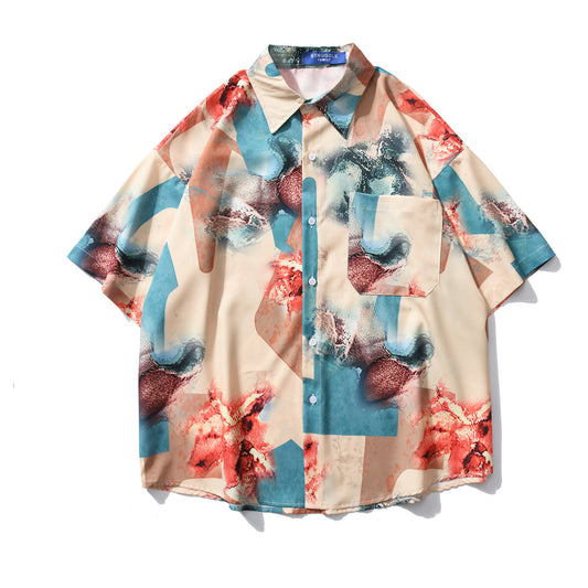 Summer Men's New Retro Oil Painting Print Shirt