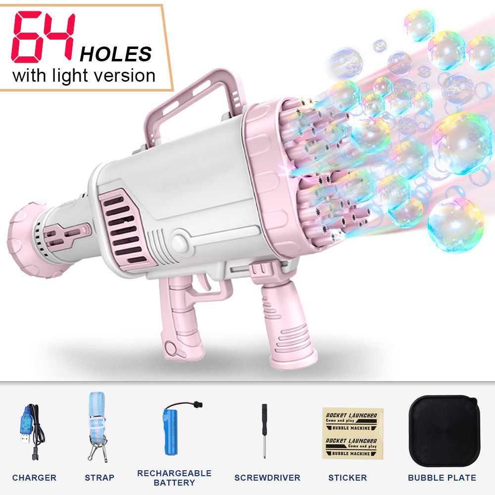 Automatic Electric Bubble Gun for Kids, with 64 Holes, Rocket Launcher, Outdoor Toys, Gift for Boys and Girls