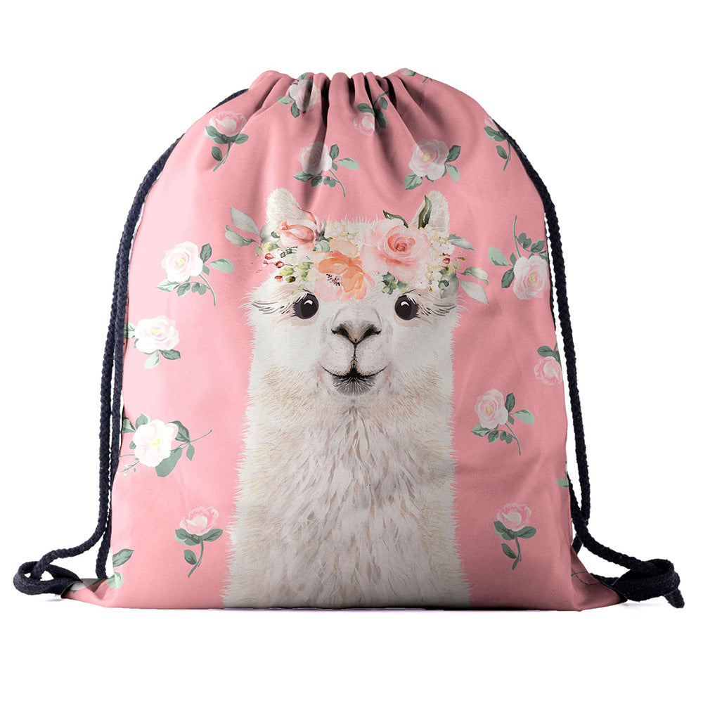 Oxford Cloth 3D Digital Printing Explosion Style Women's Storage Bag Alpaca Drawstring Pocket