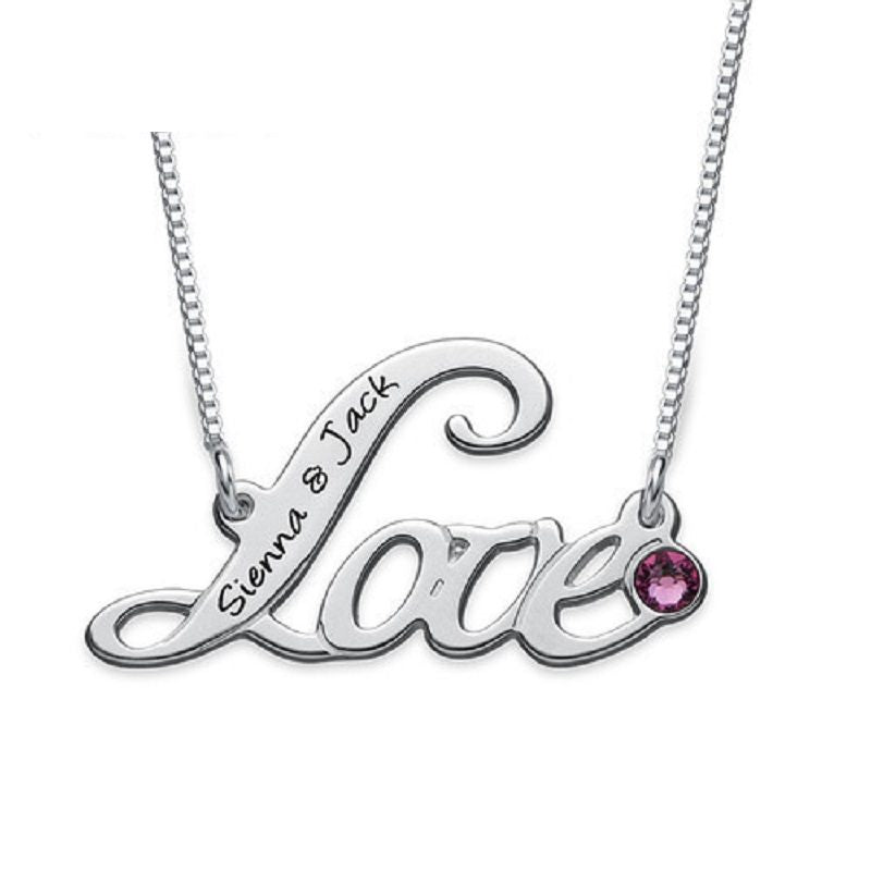 S925 Sterling Silver Inlaid Stone Love Personalized Name Customization Necklace