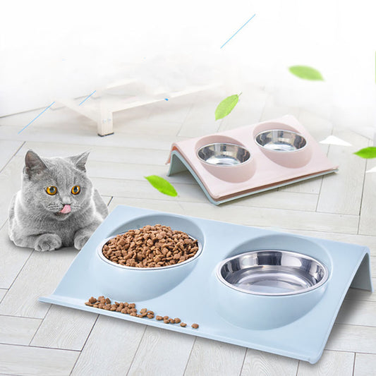 Stainless Steel Anti-spatter Pet Double Bowl