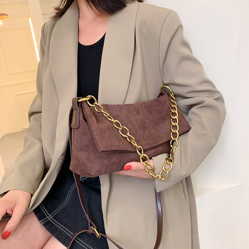 Winter Velvet Handags Metal Chain Women Shoulder Bag Soft Clutch Solid Color Shoulder Bags For Womne Canvas Flap Crossbody Bags