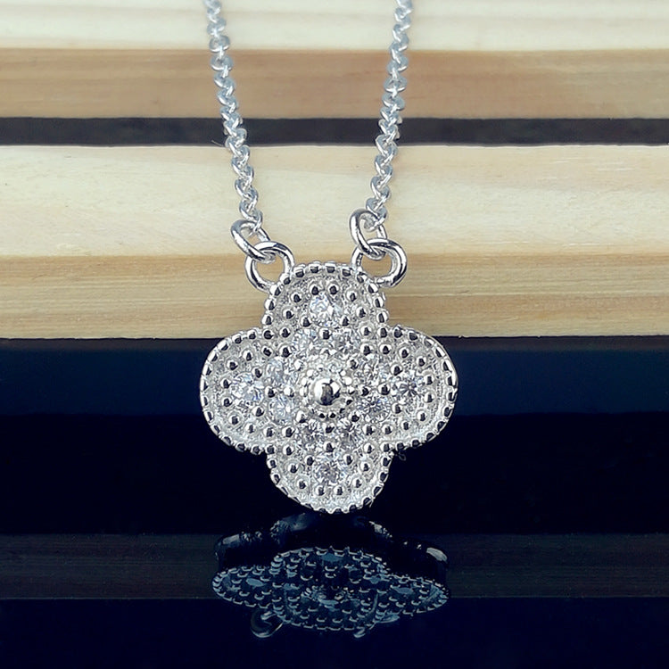 Lucky Four-leaf Clover Full Diamond Necklace Female