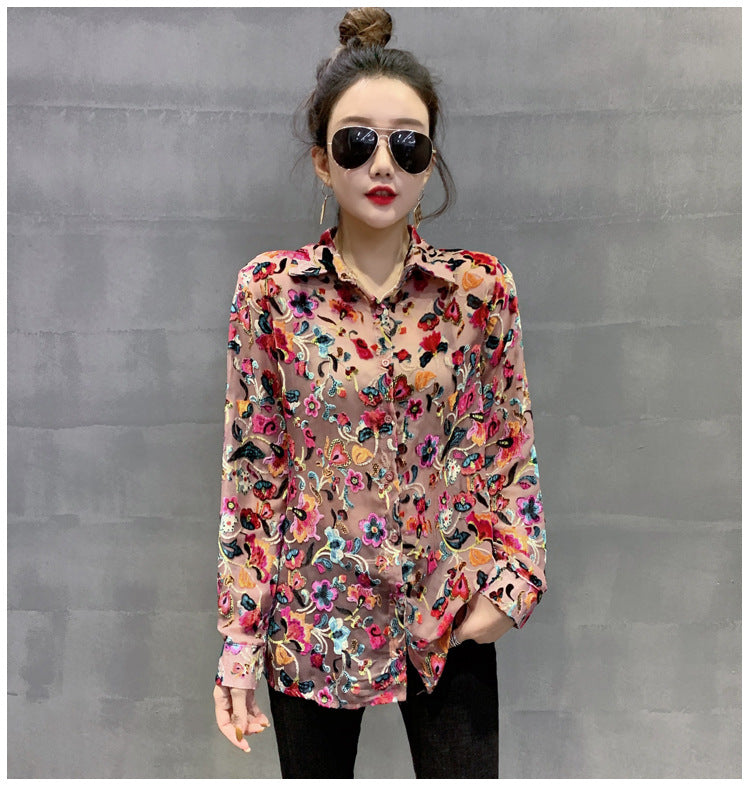 New Product Floral Net Yarn Shirt Fan