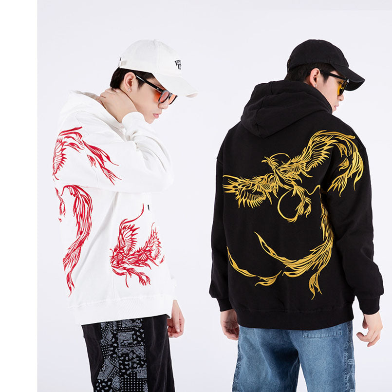 Phoenix Pattern Embroidered Men's Ethnic Style Hooded Sweater