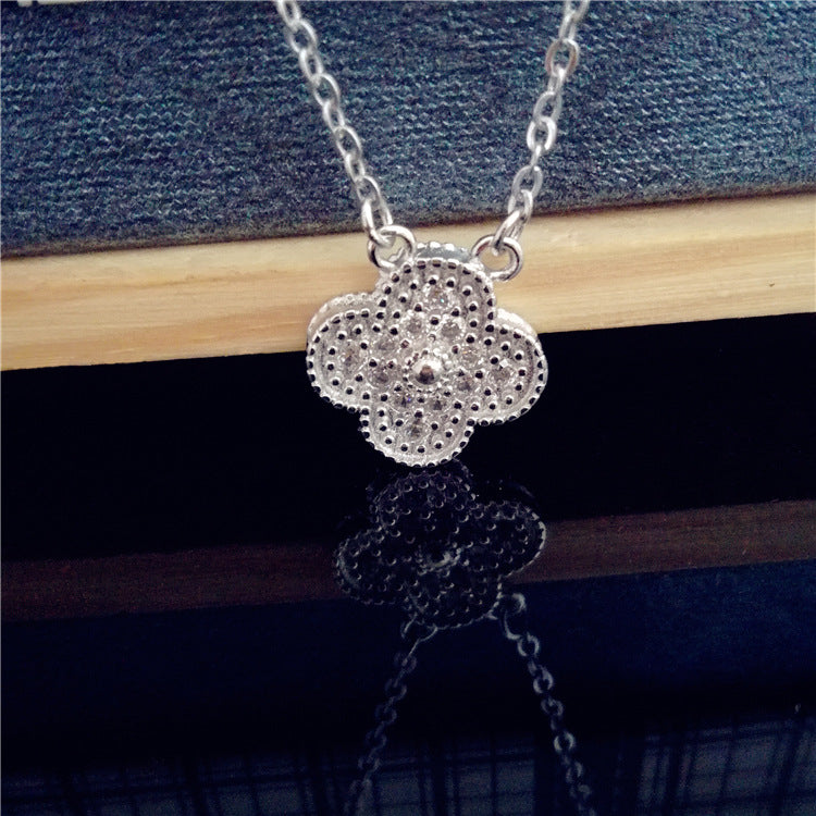 Lucky Four-leaf Clover Full Diamond Necklace Female