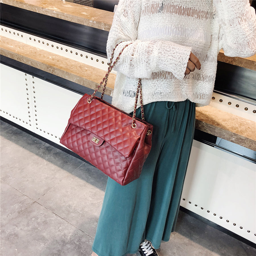 Autumn And Winter New Large-capacity Handbags Korean Version Fashion Rhombus Bag Trend All-match One-shoulder Messenger Bag Large Bag Women