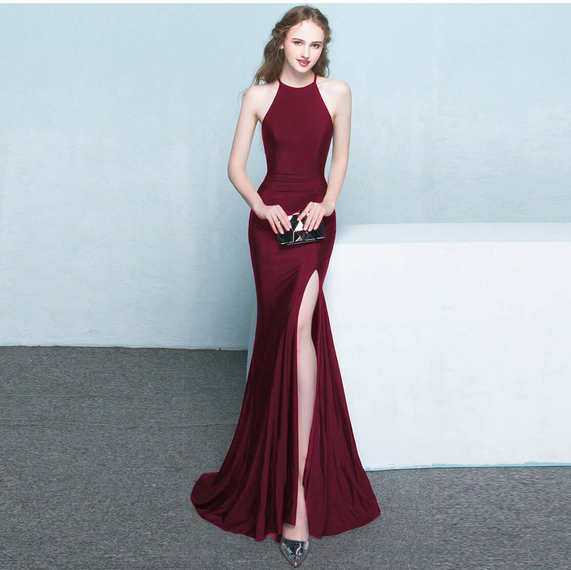 Bride toast clothing 2021 new fashion long red fishtail hanging neck wedding banquet evening dress