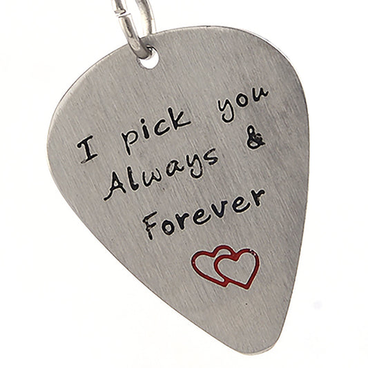 I Pick You Always &amp; Forever Lettering Titanium Steel Guitar Piece Pendant Necklace