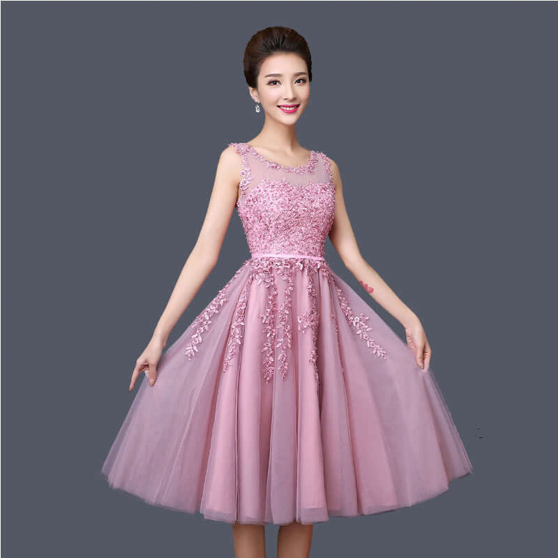 2021 new mid-length pink evening dress banquet double shoulder graduation dress