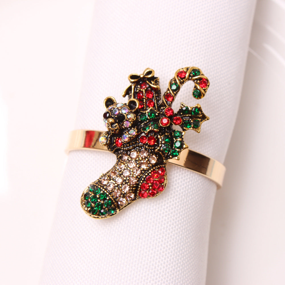 Elk Flower Christmas Tree Napkin Rings Bells