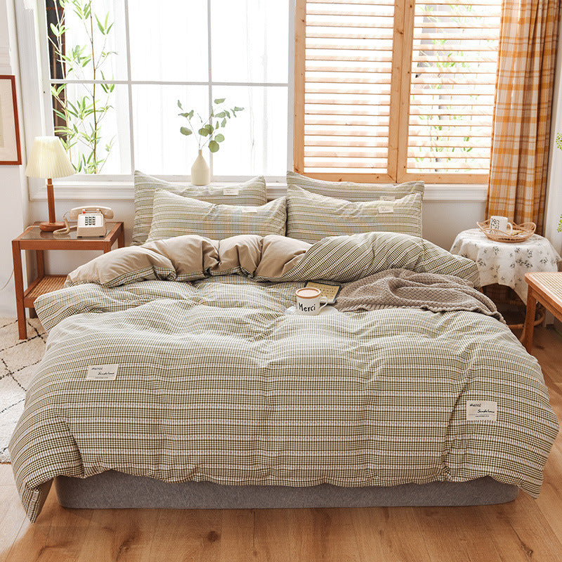 Skin-friendly Washable Cotton Four-piece Plaid Bedding