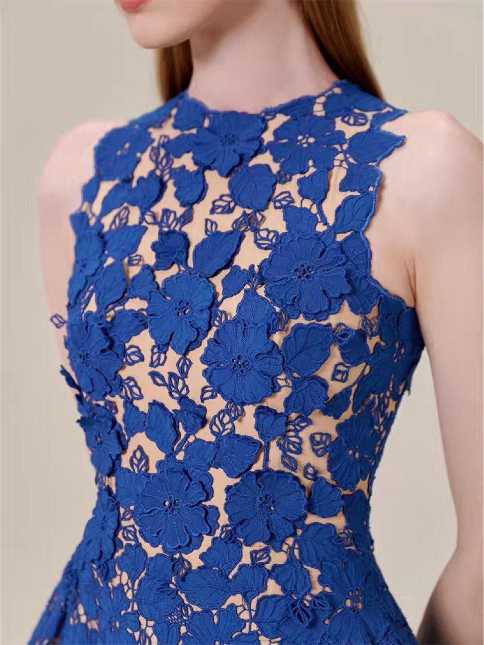 Heavy Work Lace Dress Klein Blue Embroidery