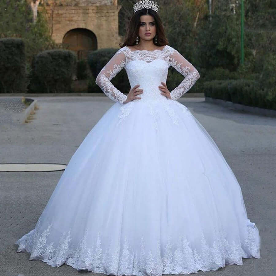 2020 Cross-border Source White Vintage Lace Applique Wedding Dress