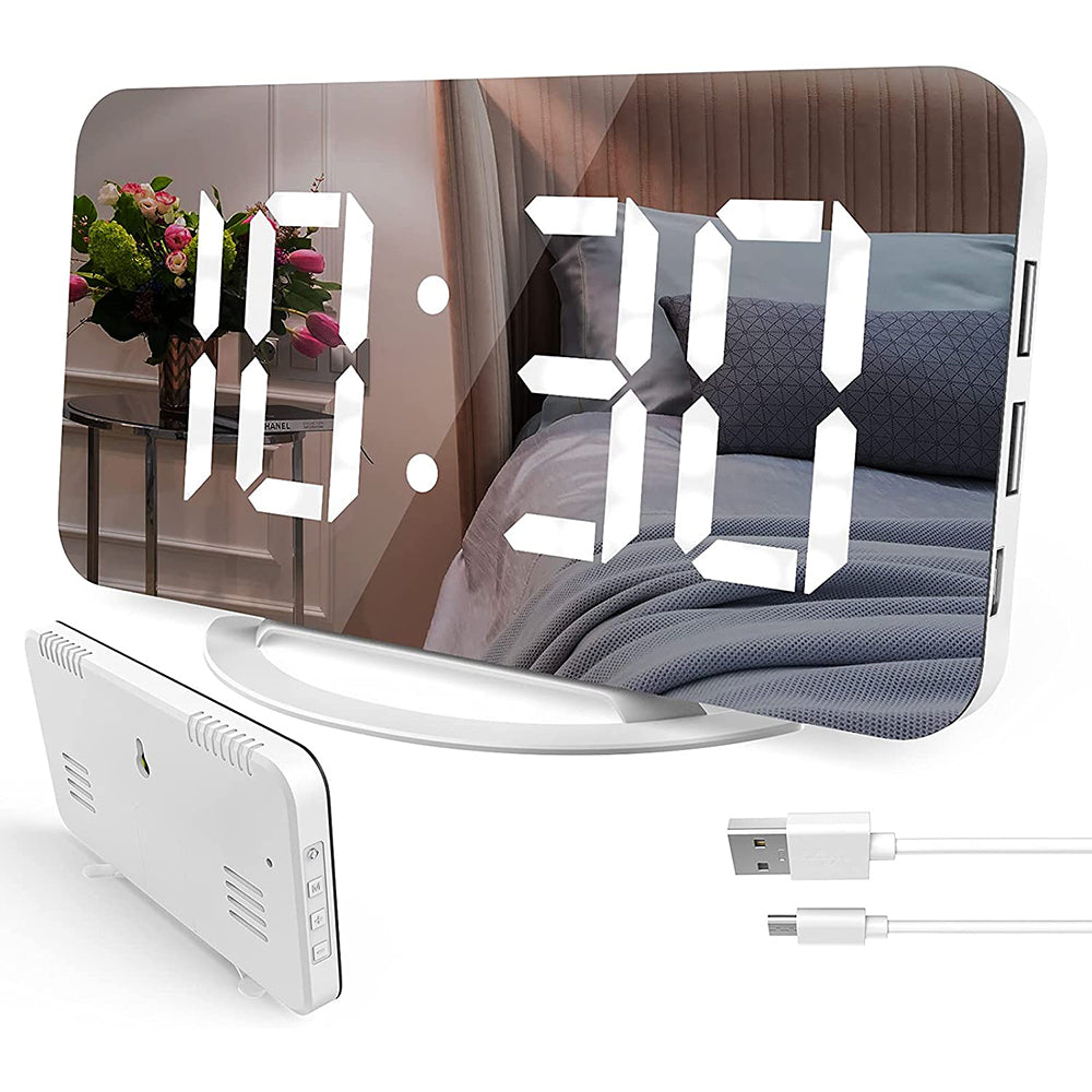 Digital Mirror Clock Dual USB Brightness Adjustable LED Display