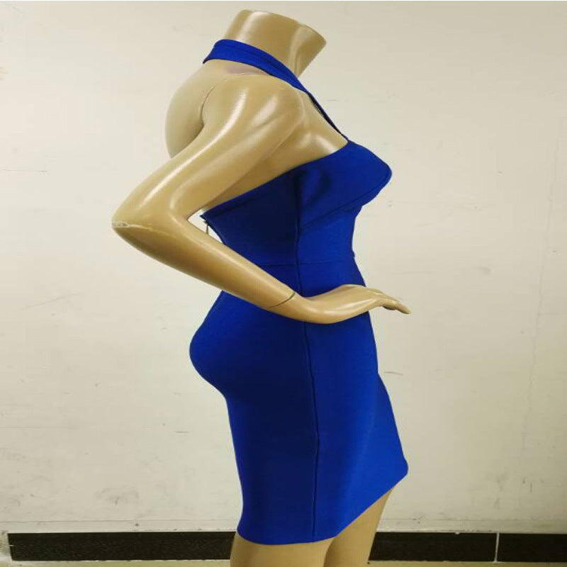 Manufacturers wholesale custom Ladies Sexy backless halter and slim slim package hip dress bandage dress