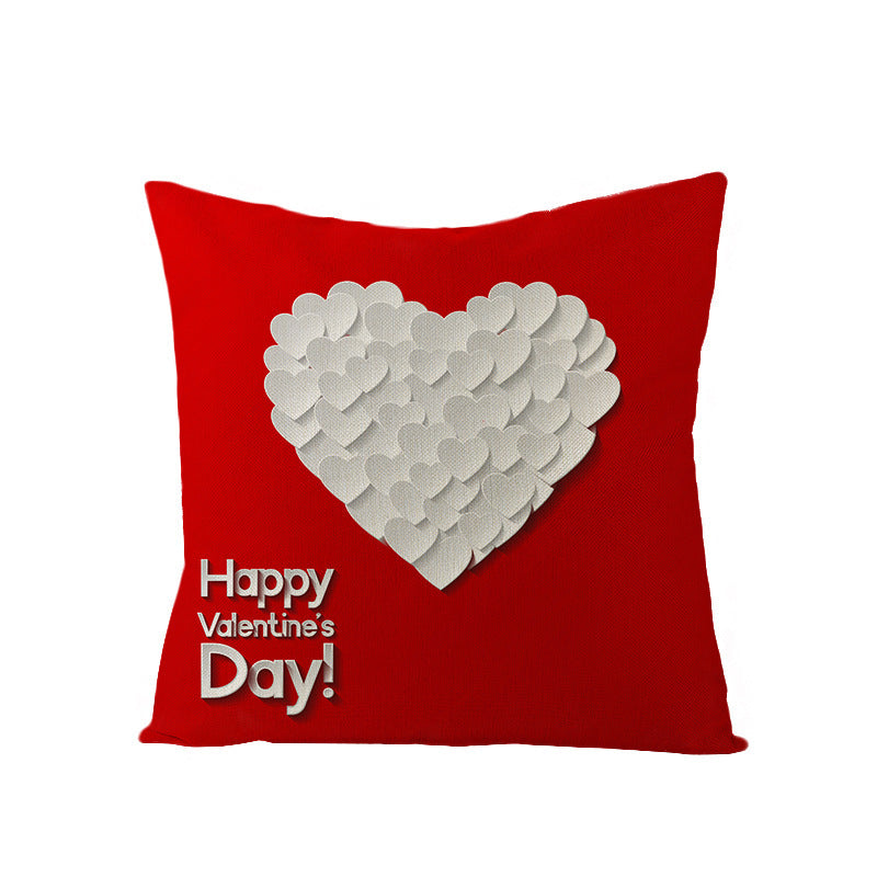 Valentine's Day Red Heart Linen Pillowcase