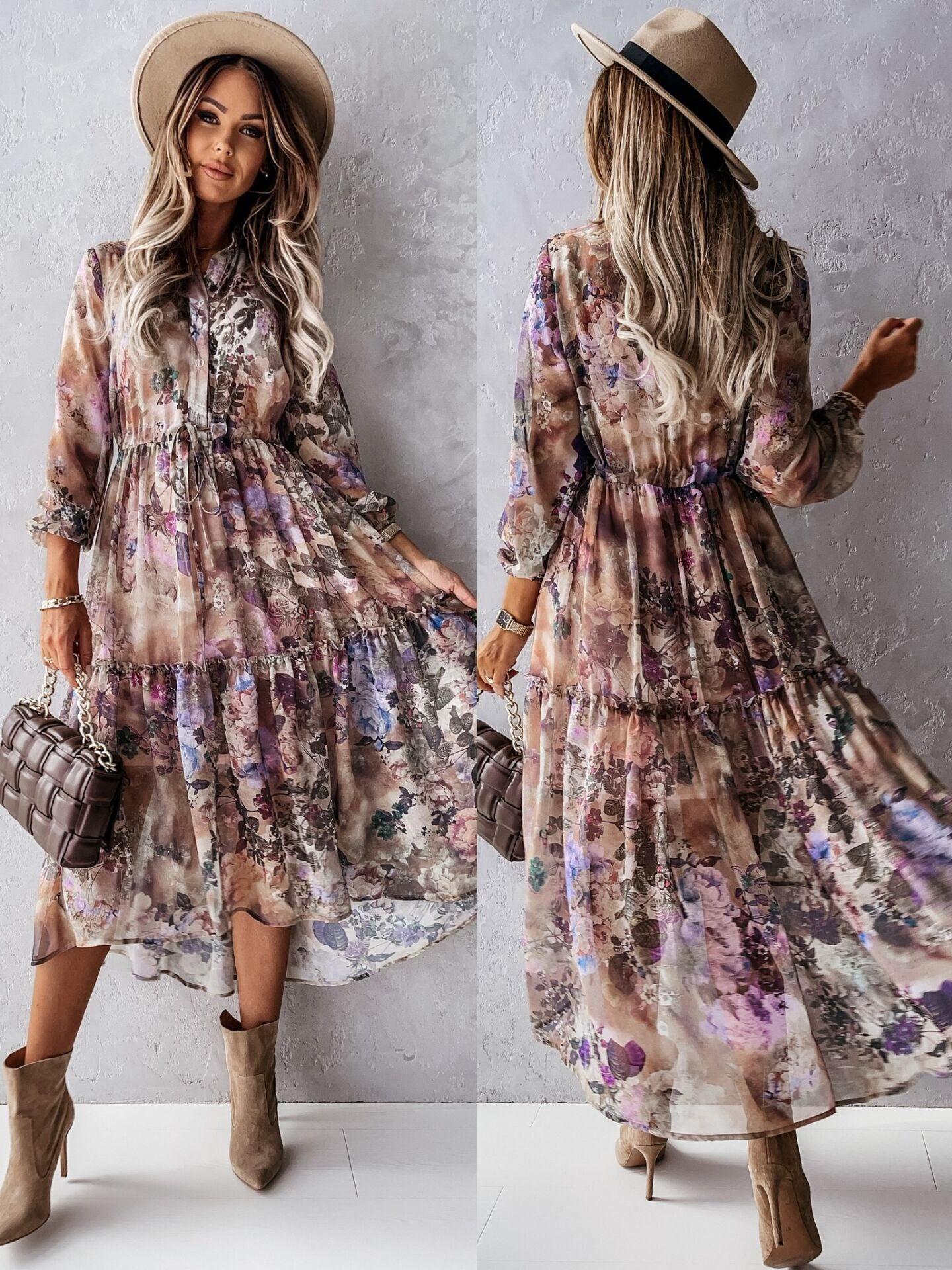 European And American New Style Printed Long-Sleeved Dress