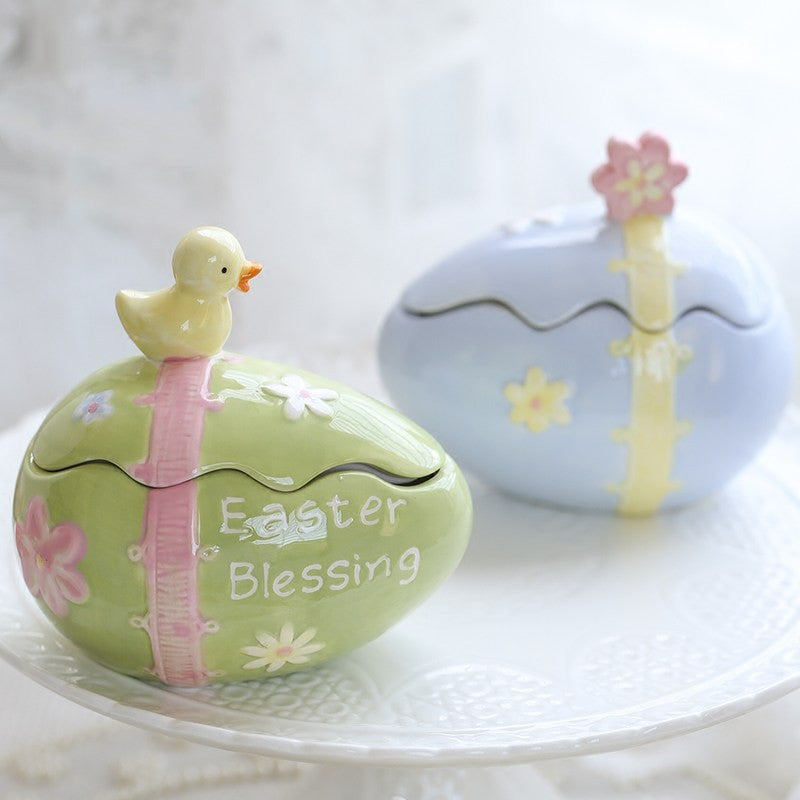 Creative Easter Egg Bunny Storage Jar Sundries Hand-painted Jewelry Box Ceramic decorations Small Ornaments