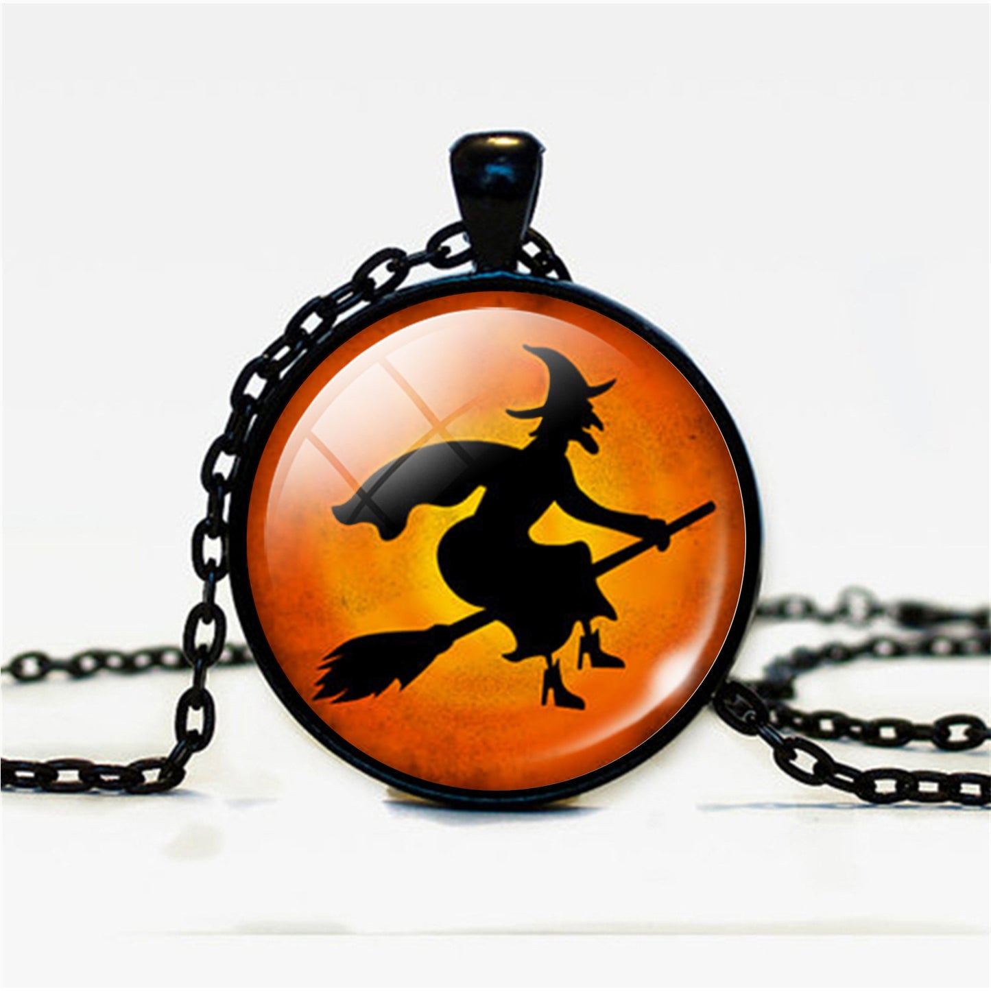 Halloween Pumpkin Time Gemstone Glass Pendant Necklace