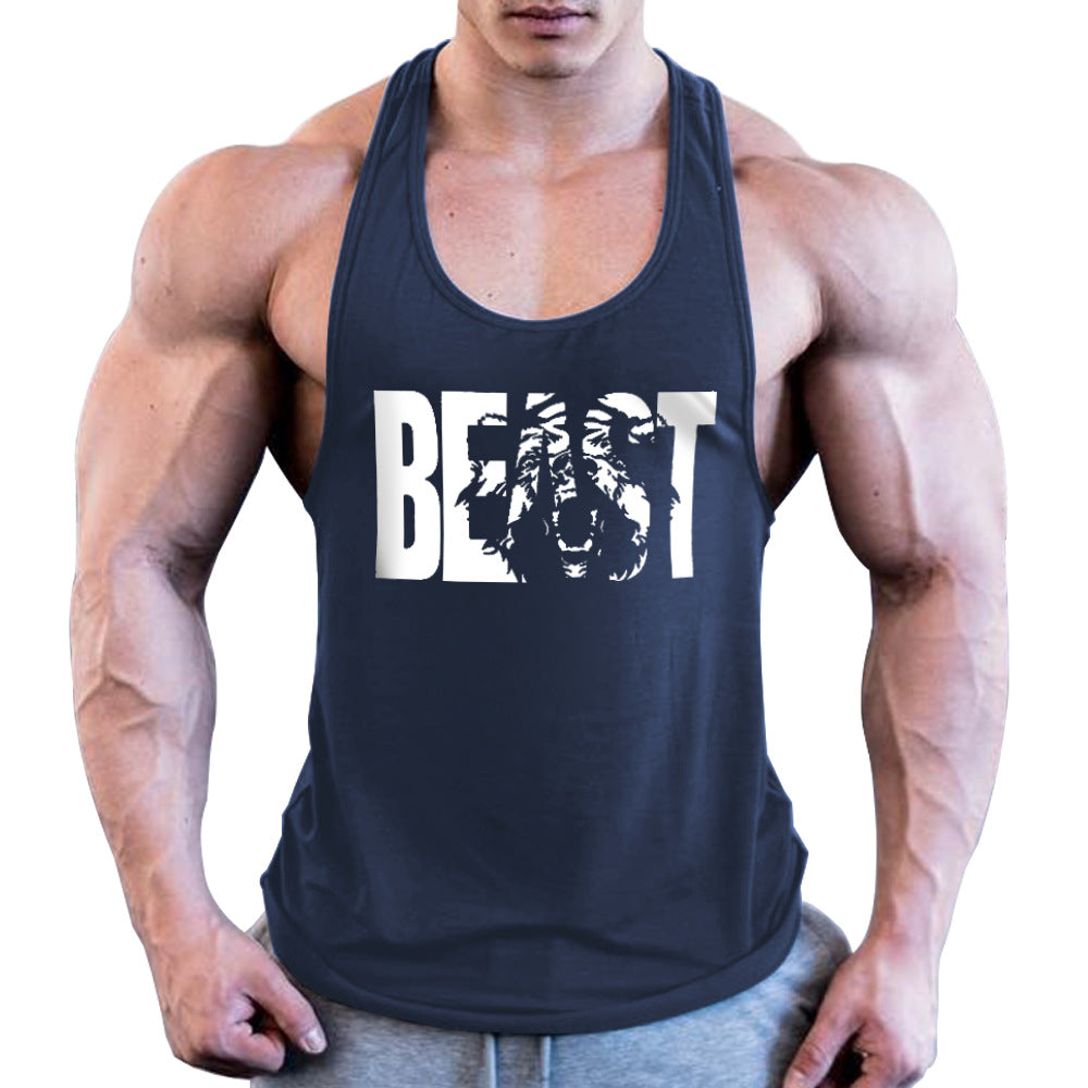 Men's Fitness Sports Summer Cotton Printed Wide Strap Vest